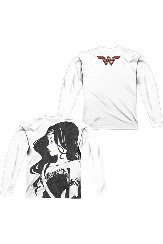 Justice League Movie Wonder Woman Profile (Front/Back Print) Long Sleeve Adult Poly Crew Tee / T-Shirt