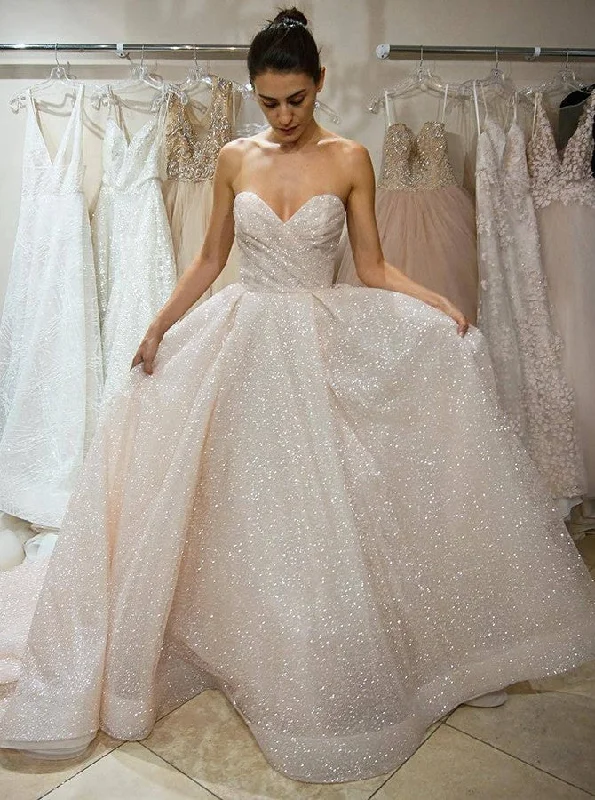 women's A-line dressesSparkly A-Line Sweetheart Wedding Dress Sequins Bridal Dress OW481