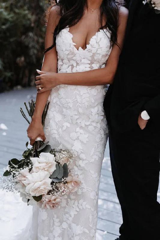 Glamour DressMermaid V Neck Lace Beach Wedding Dresses N110