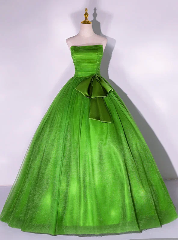 Shift DressEmerald Green Tulle Strapless Pleats Quinceanera Dress