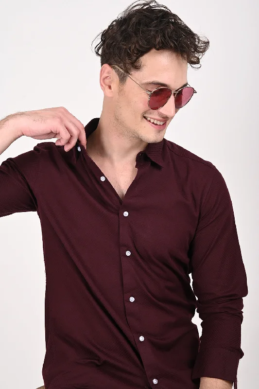 Men's Collared Shirts for Formal OccasionsWine Urban Grid Shirt