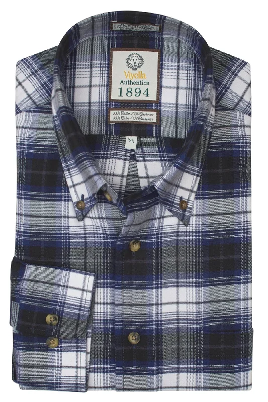 Men's Thermal Shirts for Winter WarmthNavy Plaid Cotton and Cashmere Blend '1894 Authentics' Button-Down Shirt by Viyella Men's Thermal Shirts for Winter WarmthNavy Plaid Cotton and Cashmere Blend '1894 Authentics' Button-Down Shirt by Viyella