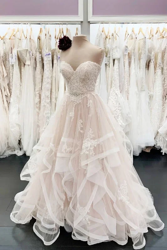 Casual Chic DressNew Style Sweetheart Lace Appliques Wedding Dresses with Beading Waist Belt N2679