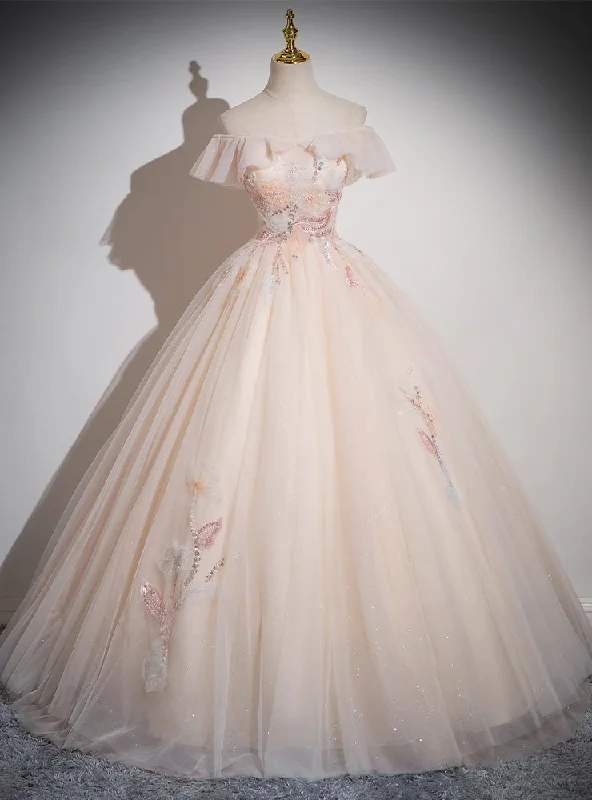 Pearl DressChampagne Pink Tulle Sequins Appliques Princess Quinceanera Dress