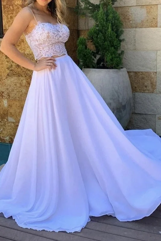 Shift DressFlowy Long Two Pieces Lace Chiffon Beach Wedding Dresses Y0174