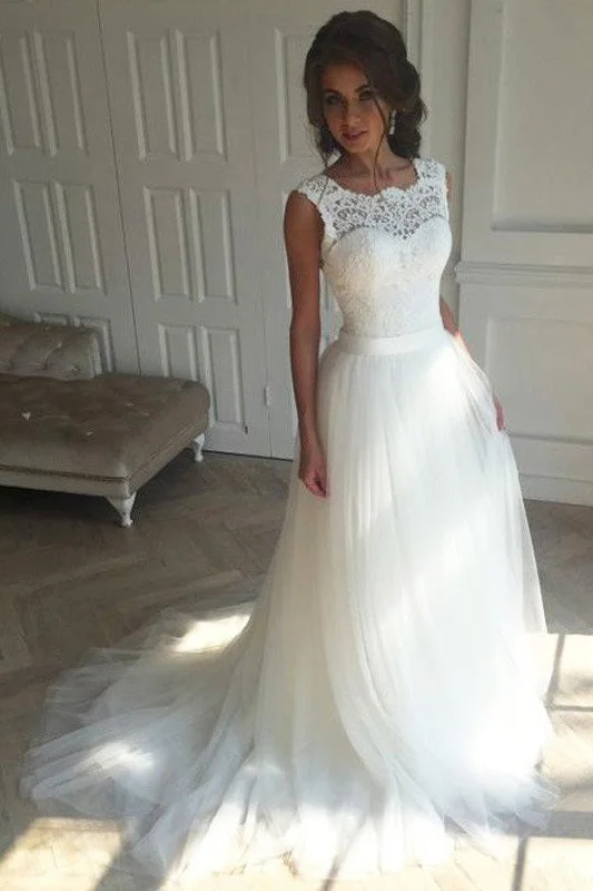 Empire DressElegant Scoop Sleeveless Tulle Lace Wedding Dress Bridal Gown