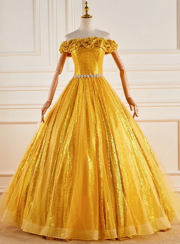 Plus-Size DressGold Sequins Off the Shoulder Crystal Quinceanera Dress