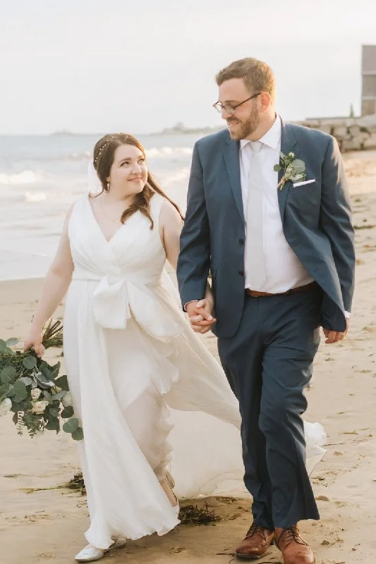 Laced DressElegant V-Neck Ivory Chiffon Plus Sizes Beach Wedding Dress Y0118