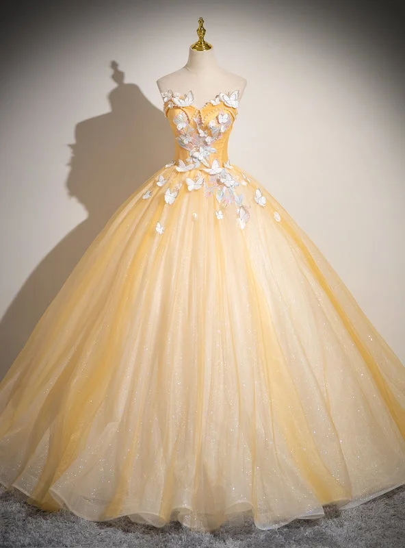 women's maxi dressesGold Tulle Sequins Butterfly Quinceanera Dress