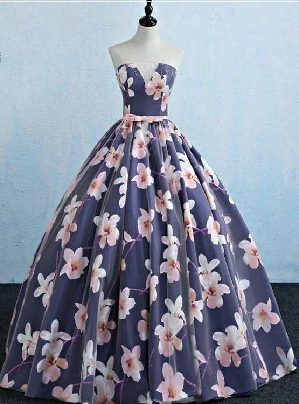 Tulle DressBlue Strapless Print Quinceanera Dress