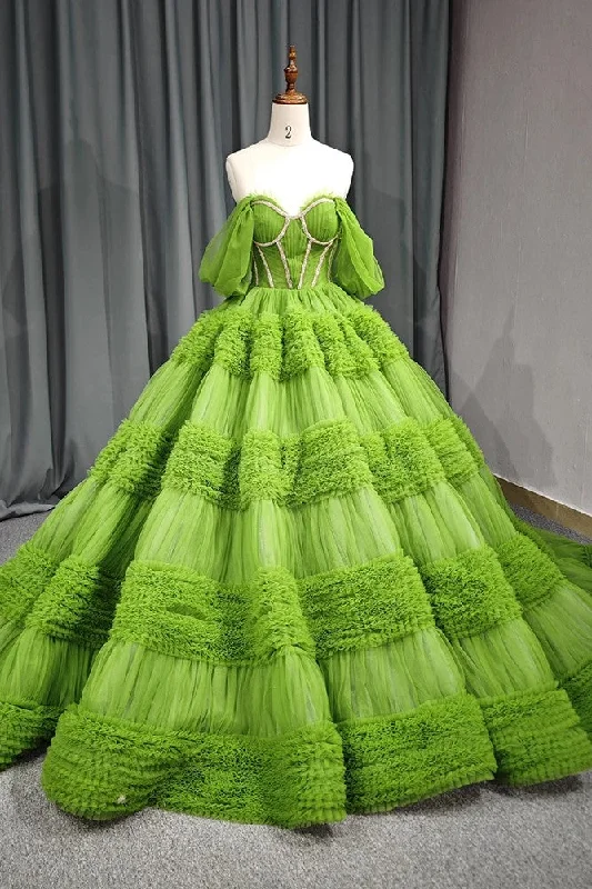women's ethical fashion dressesGreen Exquisite A Line Off-the-Shoulder Ball Gown Quinceanera Dresses