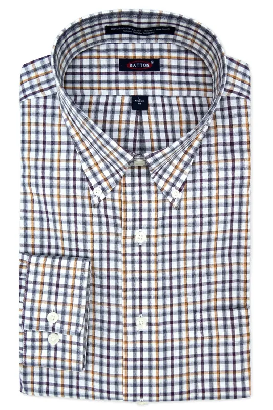Men's Custom-Fit Shirts for a Personalized Look'Heath' Multi Plaid Long Sleeve Beyond Non-Iron® Cotton Sport Shirt by Batton