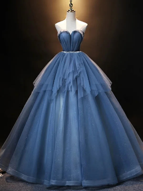 women's velvet dressesBlue Tulle Sequins Strapless Beading Quinceanera Dress