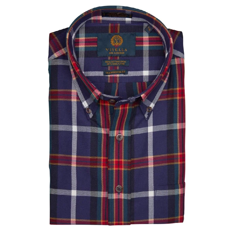 Men's Cowboy Shirts for Western StyleNavy and Red Plaid Cotton and Wool Blend Button-Down Shirt by Viyella Men's Cowboy Shirts for Western StyleNavy and Red Plaid Cotton and Wool Blend Button-Down Shirt by Viyella