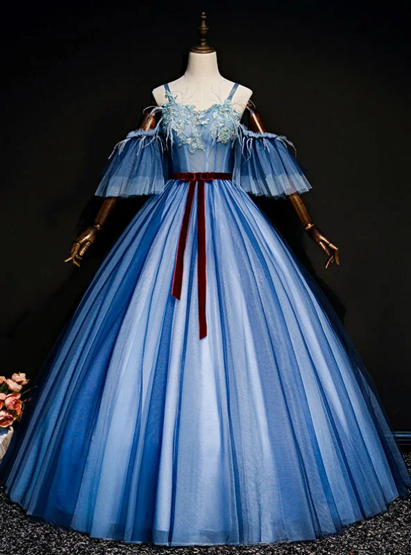 women's stretch dressesCheck Out Entire Collection Blue Ball Gown Tulle Appliques Spagehtti Straps Quinceanera Dress
