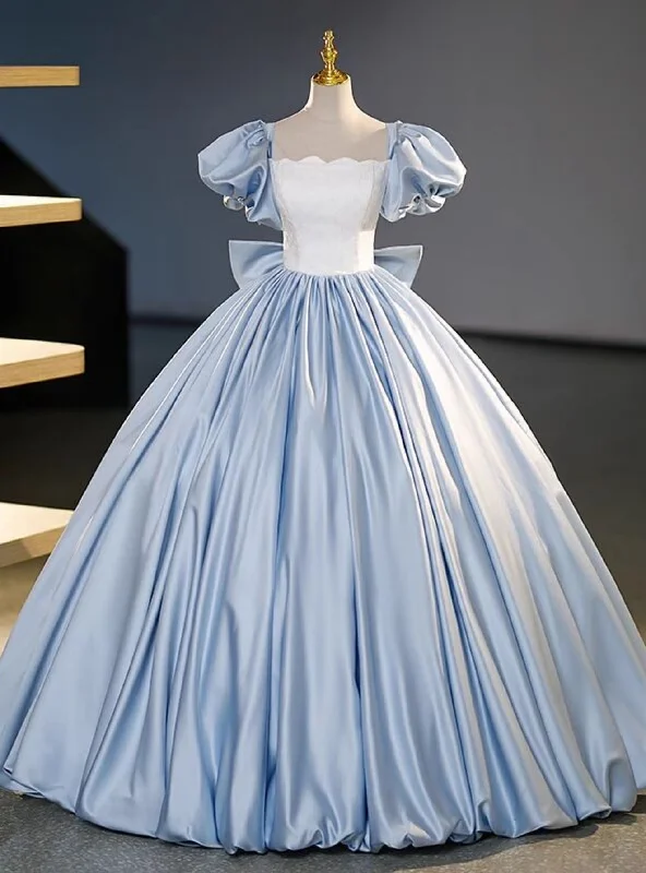 Mermaid DressBlue Satin Puff Sleeve Bow Quinceanera Dress