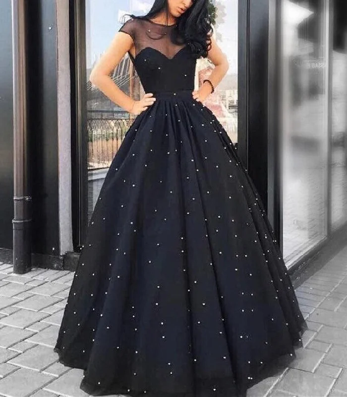 women's versatile dressesBeaded Black Tulle Long Elegant Formal Dress