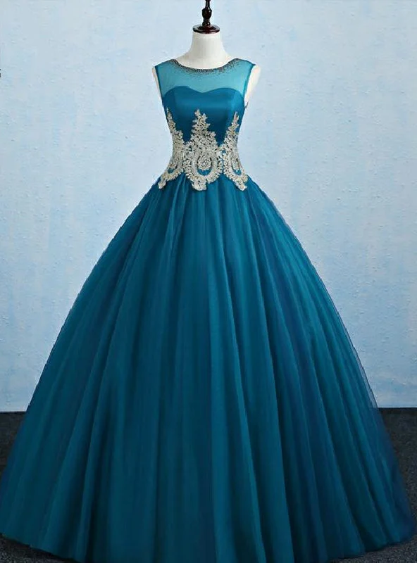 women's luxury dressesBlue Ball Gown Tulle Appliques Quinceanera Dress