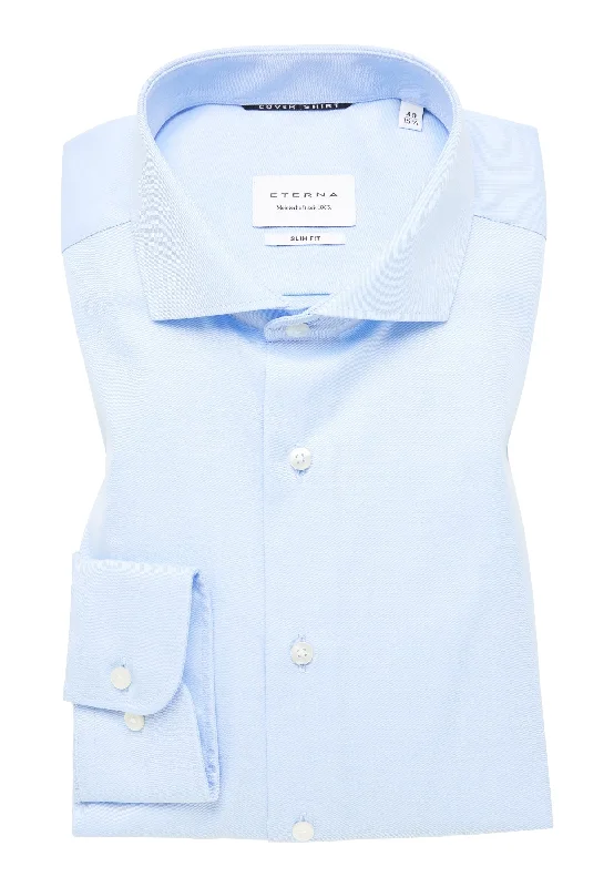 Men's Bamboo Fiber Shirts for Softness and Breathability'Cover Shirt' In Sky Blue - Slim Fit - Opaque Half Ply Cotton Twill Shirt with Cutaway Collar by Eterna 1863 Men's Bamboo Fiber Shirts for Softness and Breathability'Cover Shirt' In Sky Blue - Slim Fit - Opaque Half Ply Cotton Twill Shirt with Cutaway Collar by Eterna 1863