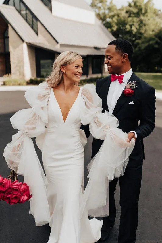 Statement DressMermaid V-neck Long Sleeves Formal Wedding Dresses N077