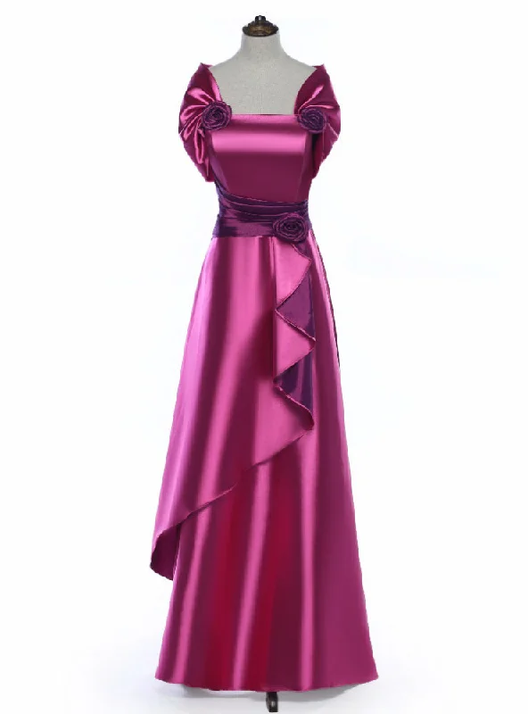 Tea-Length DressElegant Rose Satin Flower Mother Of The Bride Dress With Jacket