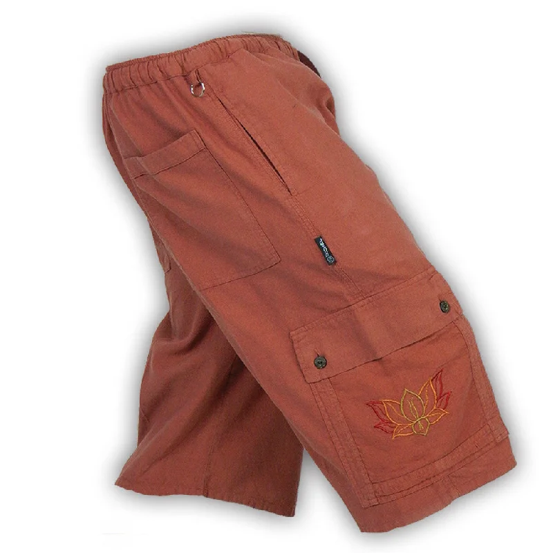 Classic Men's Denim ShortsGarment Dyed Cargo Shorts with Lotus Embroidery