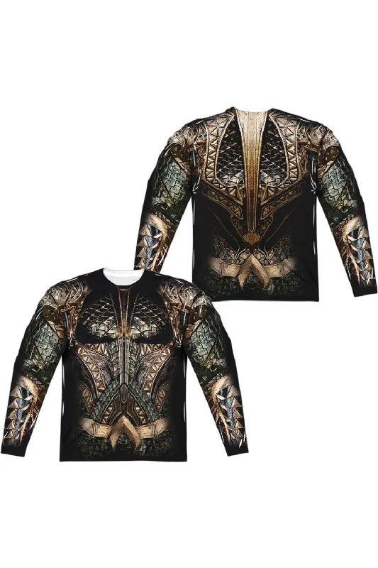 Justice League Movie Aquaman Uniform (Front/Back Print) Long Sleeve Adult Poly Crew Tee / T-Shirt