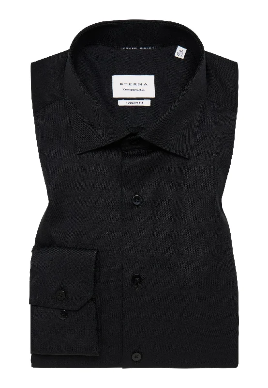 Men's Polo Shirts for Sports and Casual Wear'Cover Shirt' In Black - Modern Fit - Opaque Half Ply Cotton Twill Shirt with Kent Collar by Eterna 1863 Men's Polo Shirts for Sports and Casual Wear'Cover Shirt' In Black - Modern Fit - Opaque Half Ply Cotton Twill Shirt with Kent Collar by Eterna 1863