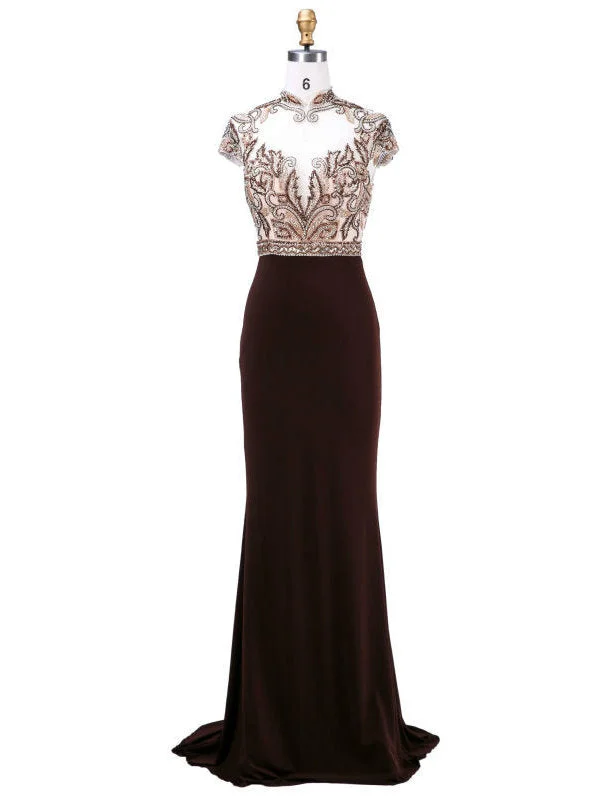 Flutter-Sleeve DressFashion Mother of The Bride Dresses New Arrival with High-Neck Crystal Beading