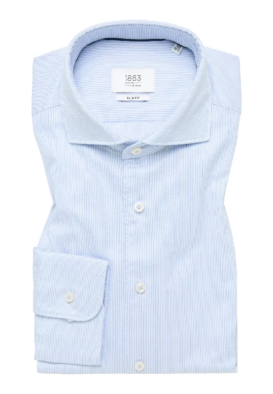 Men's Henley T-Shirts for a Casual Twist'Soft Luxury Shirt' In Sky Striped - Slim Fit - Two Ply Cotton Twill Everyday Shirt with Cutaway Collar by Eterna 1863 Men's Henley T-Shirts for a Casual Twist'Soft Luxury Shirt' In Sky Striped - Slim Fit - Two Ply Cotton Twill Everyday Shirt with Cutaway Collar by Eterna 1863