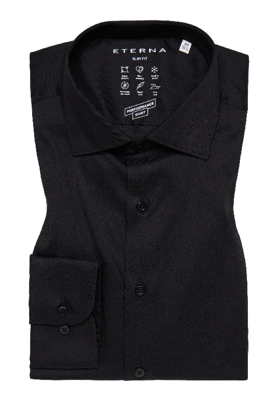 Men's Checkered Shirts for a Retro Feel'Performance Shirt' in Black - Slim Fit Dress Shirt with Kent Collar by Eterna 1863 Men's Checkered Shirts for a Retro Feel'Performance Shirt' in Black - Slim Fit Dress Shirt with Kent Collar by Eterna 1863