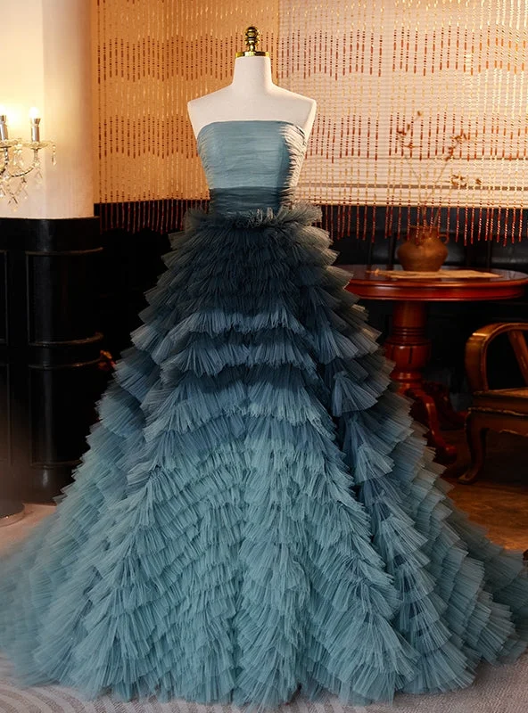 women's bodycon dressesBlue Tulle Tiers Strapless Pleats Quinceanera Dress