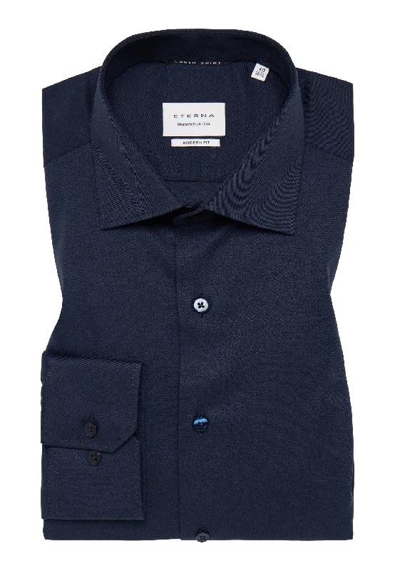 Men's Striped Long-Sleeve Shirts for a Maritime Feel'Cover Shirt' In Navy - Modern Fit - Opaque Half Ply Cotton Twill Shirt with Kent Collar by Eterna 1863 Men's Striped Long-Sleeve Shirts for a Maritime Feel'Cover Shirt' In Navy - Modern Fit - Opaque Half Ply Cotton Twill Shirt with Kent Collar by Eterna 1863
