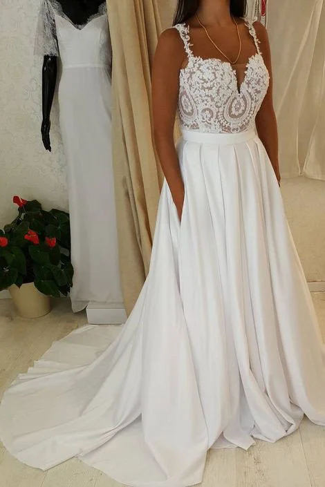 Laced DressIvory Spaghetti Strap Lace Top Wedding Dresses A Line Sweetheart Beach Wedding Dresses