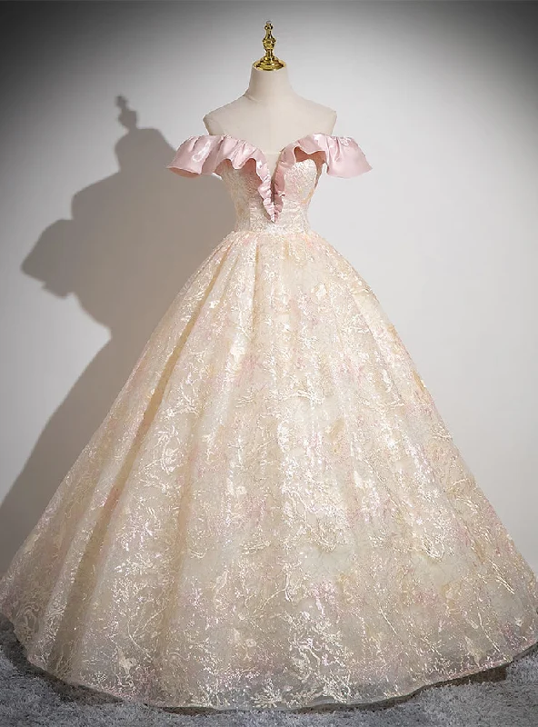 Tall Women DressChampagne Tulle Lace Off the Shoulder Quinceanera Dress