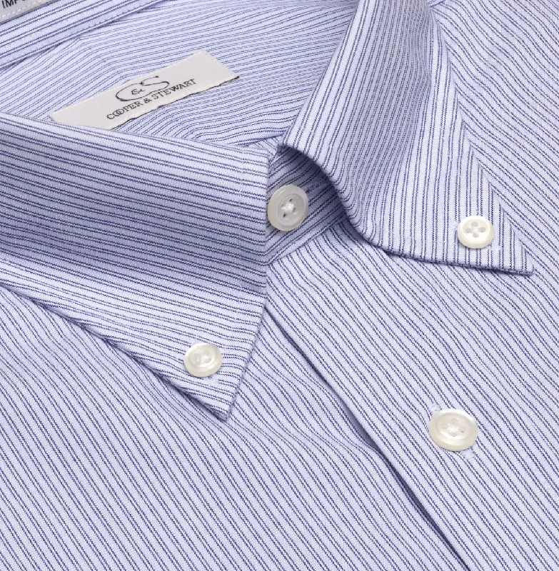 Men's Graphic Print T-Shirts for a Statement LookBlue Double Line Stripe Cotton Dress Shirt with Button-Down Collar (Tailored and Tailored Tall Fits) by Cooper & Stewart Men's Graphic Print T-Shirts for a Statement LookBlue Double Line Stripe Cotton Dress Shirt with Button-Down Collar (Tailored and Tailored Tall Fits) by Cooper & Stewart