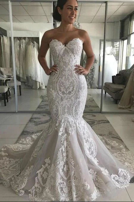 Ribbon DressSexy Sweetheart Mermaid Tulle Wedding Dresses with Lace Appliques