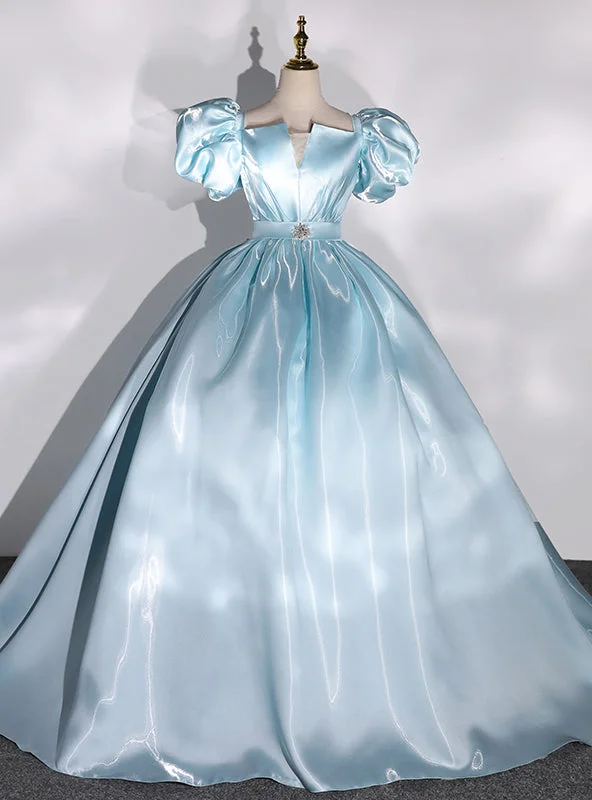 Chiffon DressBlue Square Puff Sleeve Square Quinceanera Dress