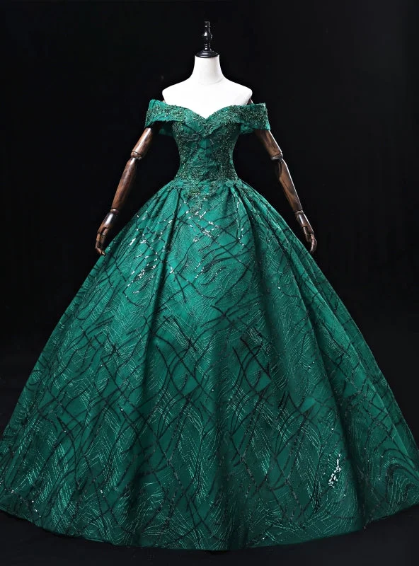 women's stretchy dressesDark Green Off the Shoulder Appliques Beading Quinceanera Dress