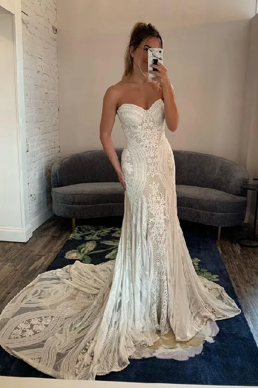 Halter DressSweetheart Strapless Mermaid Lace Wedding Dress N029