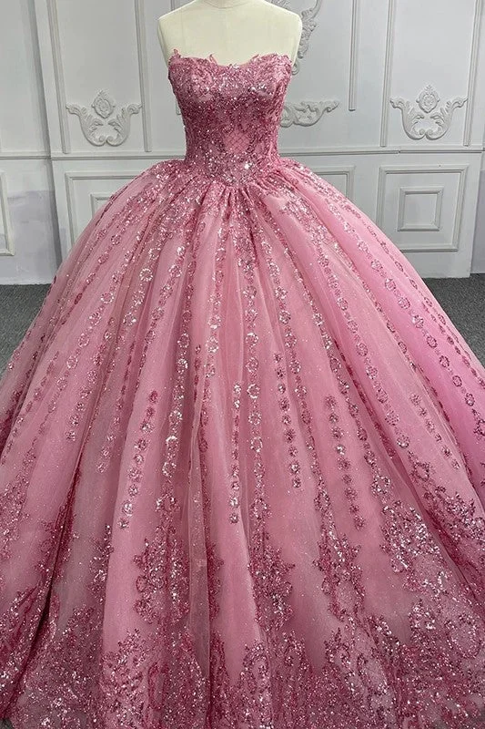 women's cinched-waist dressesRomantic Court Train Ball Gown Strapless Pleated Quinceanera Dresses