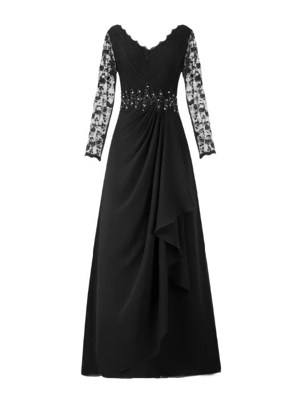Cocktail DressDreamy V-Neck Long Sleeve Lace Chiffon Mother of the Bride Dress