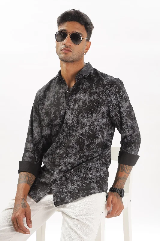 Men's Insulated Shirts for Cold WeatherBlack Slim Fit Self Design Casual Shirt