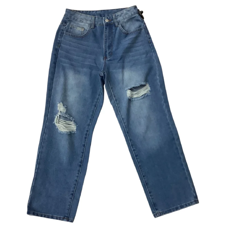 Cool Distressed Men's JeansJeans Straight By Shein In Blue Denim, Size: 4