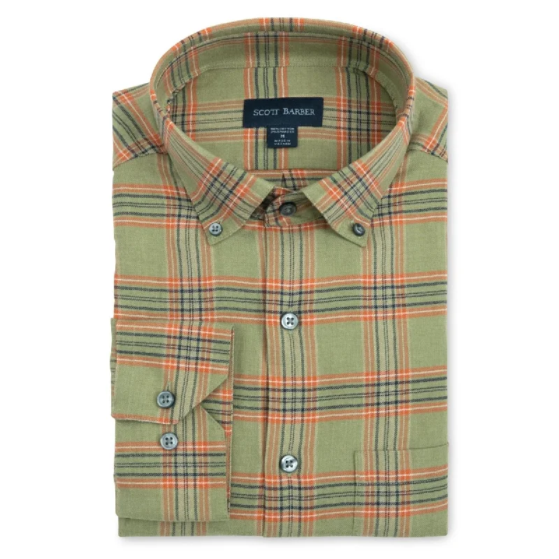 Men's Breathable Shirts for Warm ClimatesLightweight Flannel Sport Shirt in Sage and Spice by Scott Barber Men's Breathable Shirts for Warm ClimatesLightweight Flannel Sport Shirt in Sage and Spice by Scott Barber