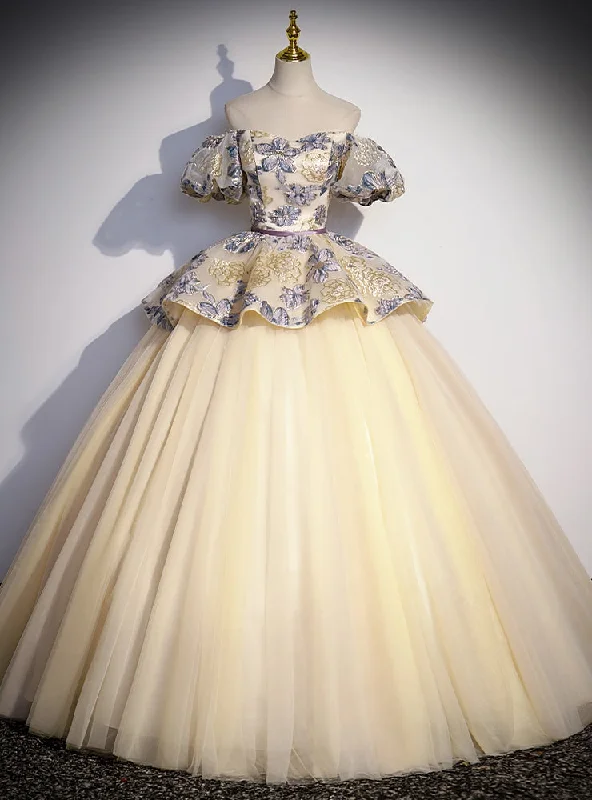 women's wedding guest dressesChampagne Tulle Print Quinceanera Dress