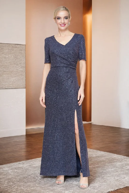 Velvet DressSheath V Neck Shiny Short Sleeve Ankle Length Wedding Party Dress