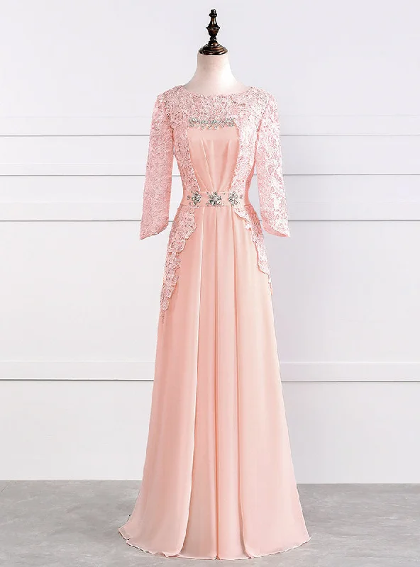 women's tall dressesChic O-neck Lace Sleeve Chiffon Long Mother Of The Bride Dresses Plus Size