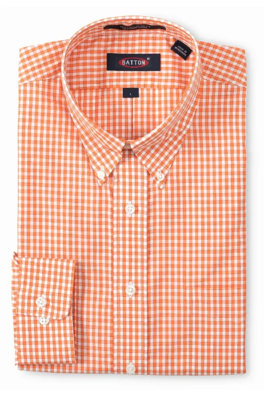 Men's Denim Shirts for a Rugged Look'Kane' Gingham Beyond Non-Iron® Cotton Sport Shirt in Orange (Size X-Large) by Batton Men's Denim Shirts for a Rugged Look'Kane' Gingham Beyond Non-Iron® Cotton Sport Shirt in Orange (Size X-Large) by Batton