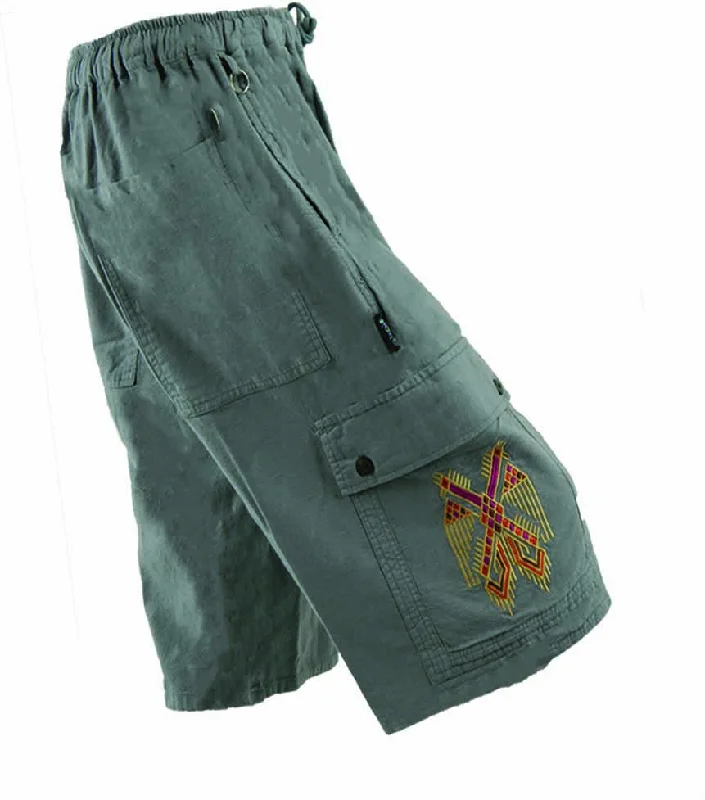 Breathable Men's Exercise ShortsGarment Dyed Cargo Shorts with Mayan Two Headed Eagle